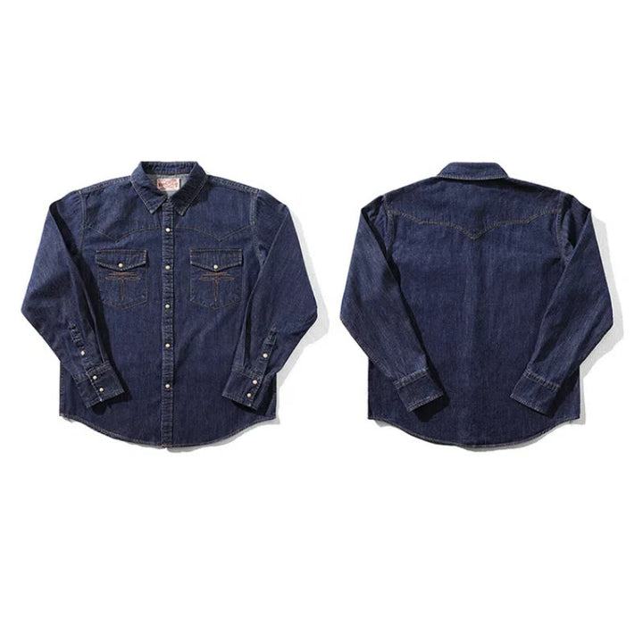 Camicia da cowboy western vintage blu scuro lavata - image 4