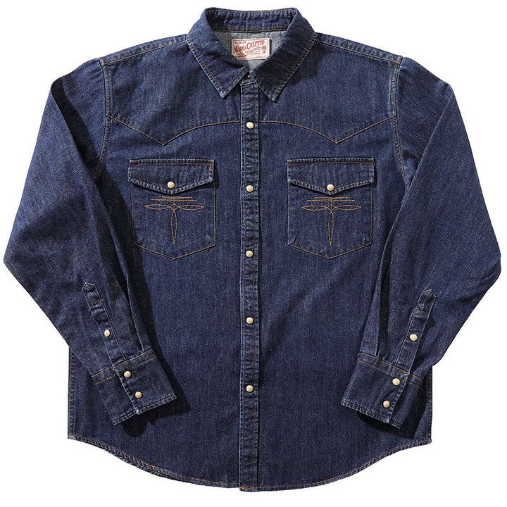 Camicia da cowboy western vintage blu scuro lavata - Blu scuro - 3XL - image 1