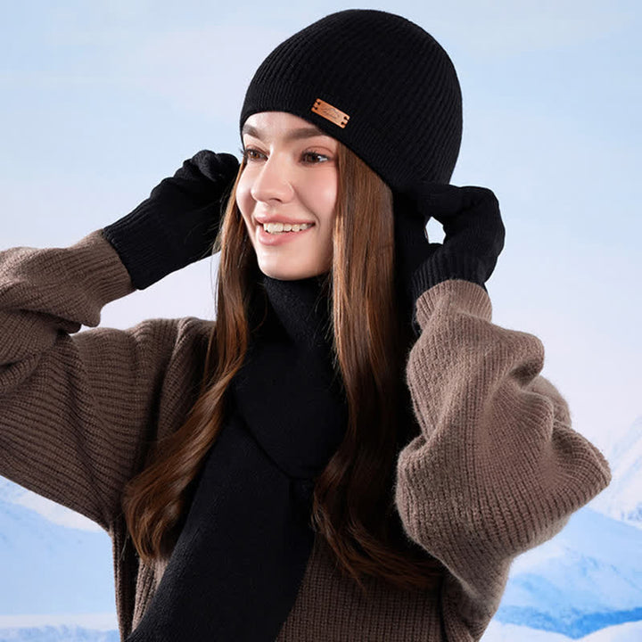Set di 3 cappelli, sciarpe e guanti lavorati a maglia in tinta unita - image 19