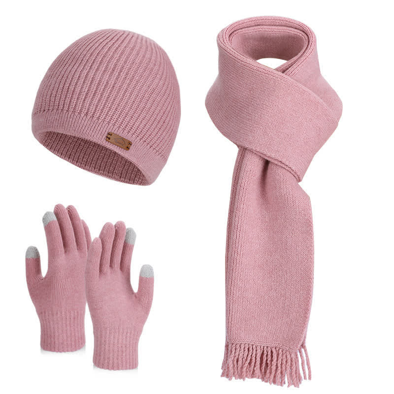 Set di 3 cappelli, sciarpe e guanti lavorati a maglia in tinta unita - Rosa - Regolabile (21 5/8"-23 5/8") - image 9