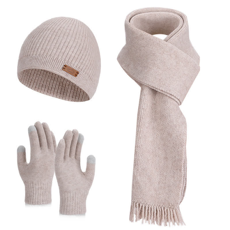 Set di 3 cappelli, sciarpe e guanti lavorati a maglia in tinta unita - Cachi - Regolabile (21 5/8"-23 5/8") - image 2