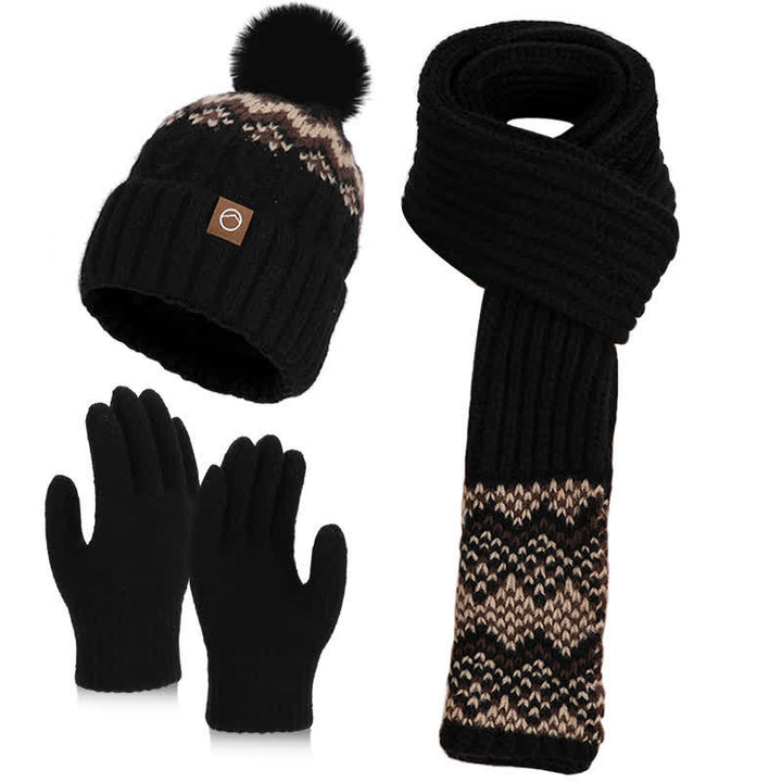 Set di 3 cappelli, sciarpe e guanti con pompon e motivo a onde - Nero - Regolabile (21 5/8"-23 5/8") - image 5