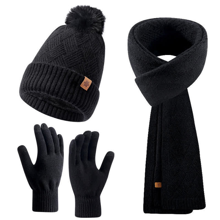 Set di 3 cappelli, sciarpe e guanti con pompon soffici e tinta unita - Nero - Regolabile (21 1/4"-22 7/8") - image 7