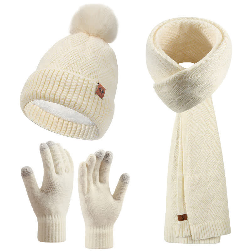 Set di 3 cappelli, sciarpe e guanti con pompon soffici e tinta unita - Avorio - Regolabile (21 1/4"-22 7/8") - image 15
