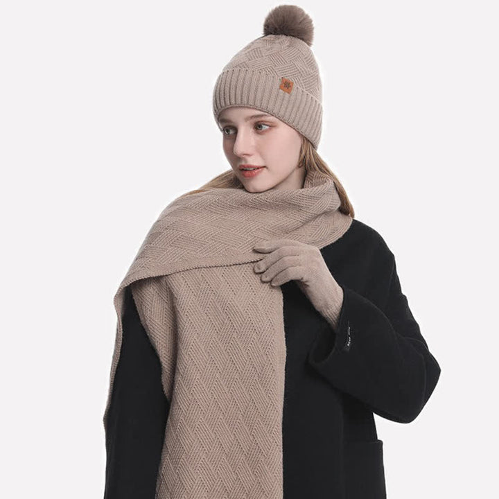 Set di 3 cappelli, sciarpe e guanti con pompon soffici e tinta unita - image 12