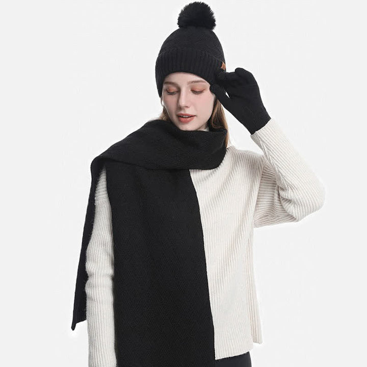 Set di 3 cappelli, sciarpe e guanti con pompon soffici e tinta unita - image 8