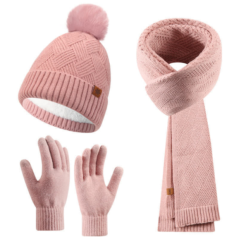Set di 3 cappelli, sciarpe e guanti con pompon soffici e tinta unita - Rosa - Regolabile (21 1/4"-22 7/8") - image 5