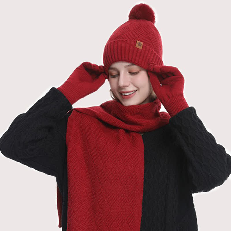 Set di 3 cappelli, sciarpe e guanti con pompon soffici e tinta unita - image 10