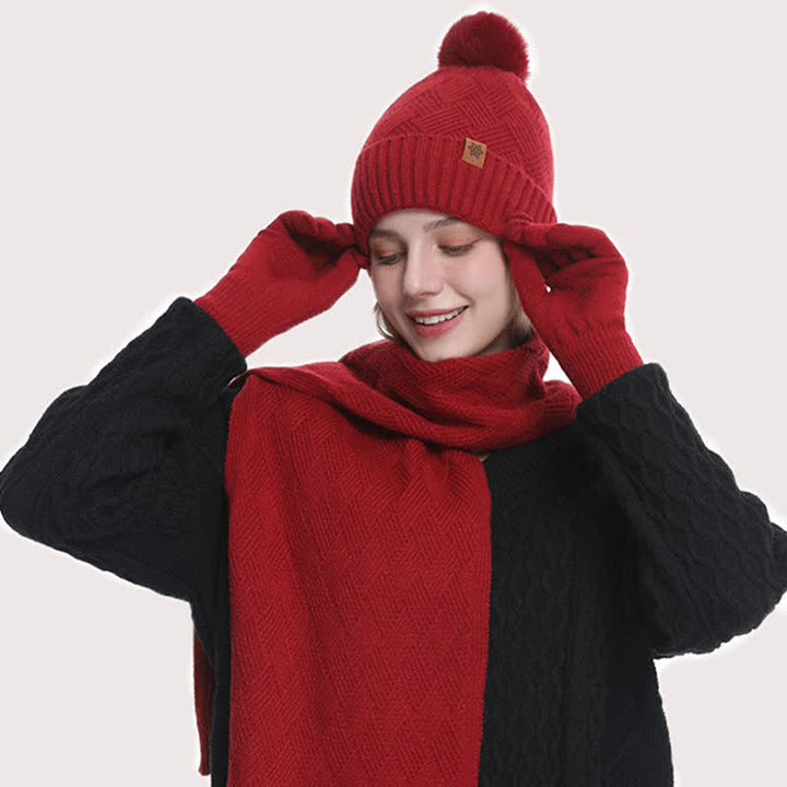 Set di 3 cappelli, sciarpe e guanti con pompon soffici e tinta unita - image 10