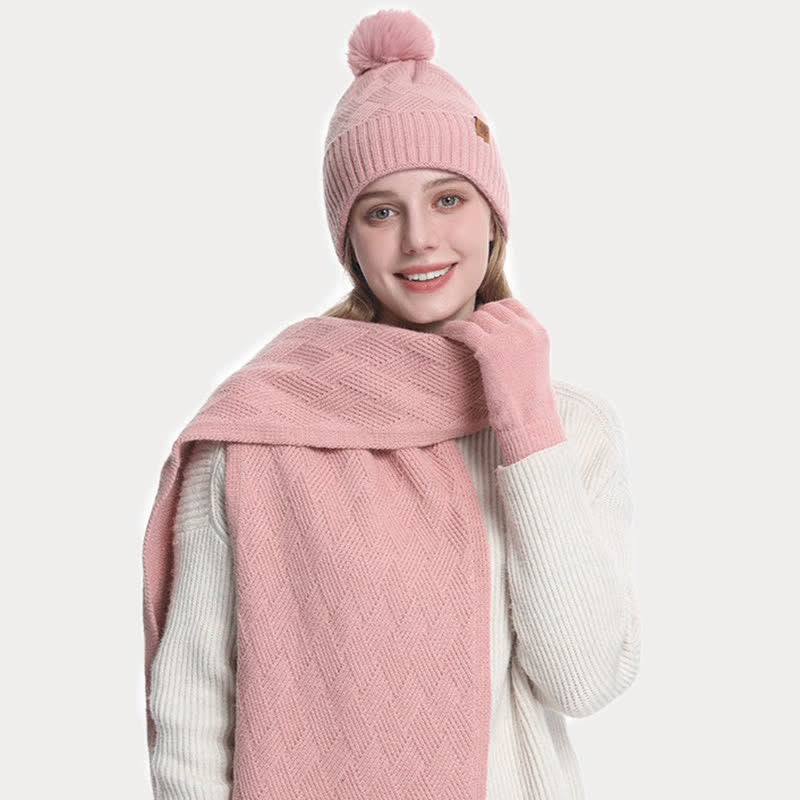 Set di 3 cappelli, sciarpe e guanti con pompon soffici e tinta unita - image 6