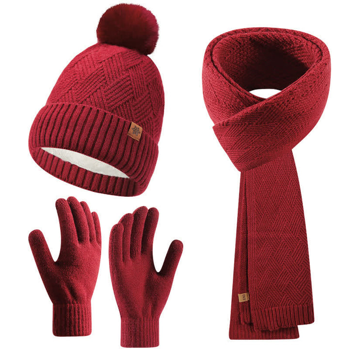 Set di 3 cappelli, sciarpe e guanti con pompon soffici e tinta unita - Rosso - Regolabile (21 1/4"-22 7/8") - image 9