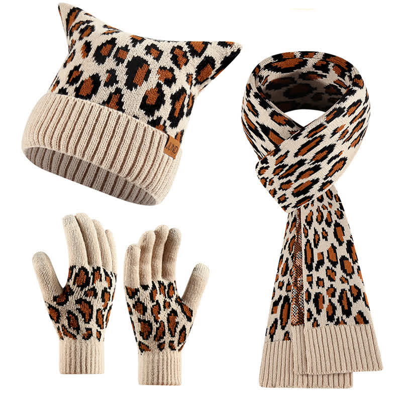 Set di 3 cappelli, sciarpe, guanti e orecchie di gatto con stampa leopardata - Beige - Regolabile (21 1/4"-22 7/8") - image 8