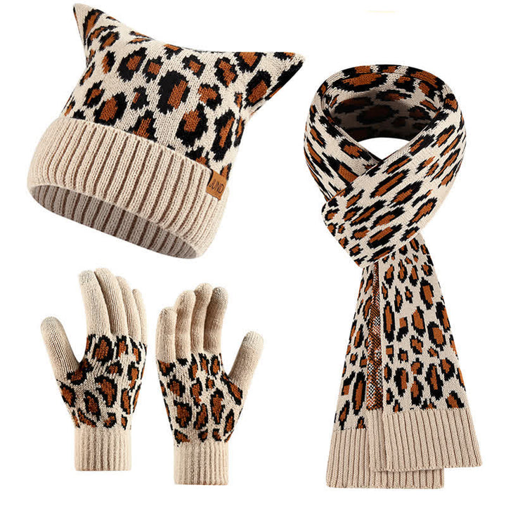 Set di 3 cappelli, sciarpe, guanti e orecchie di gatto con stampa leopardata - Beige - Regolabile (21 1/4"-22 7/8") - image 8