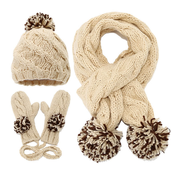 Set di 3 cappelli, sciarpe, guanti e pompon con design a torsione - Beige - Regolabile (21 1/4"-22 7/8") - image 7