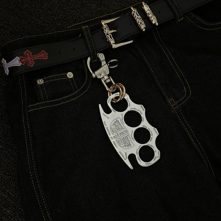 Portachiavi con doppio anello per tirapugni in argento per autodifesa - image 1