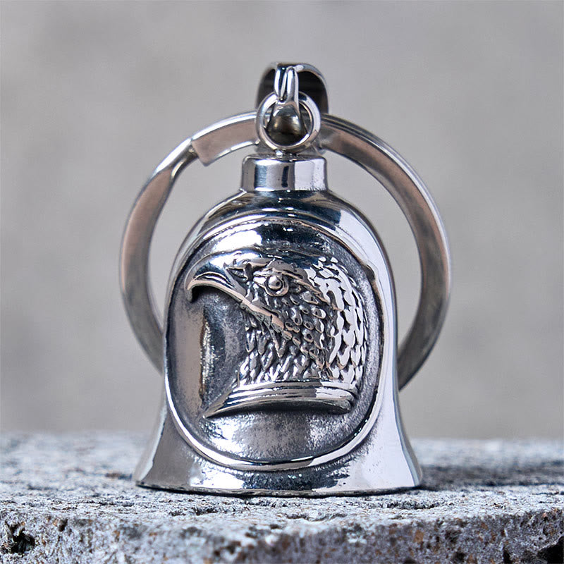 Portachiavi con campanello da equitazione aquila punk in argento - Portachiavi - image 0