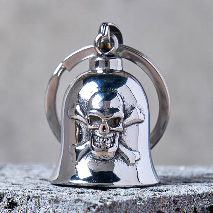 Portachiavi con campanello da equitazione in argento con teschio vichingo - Portachiavi - image 0