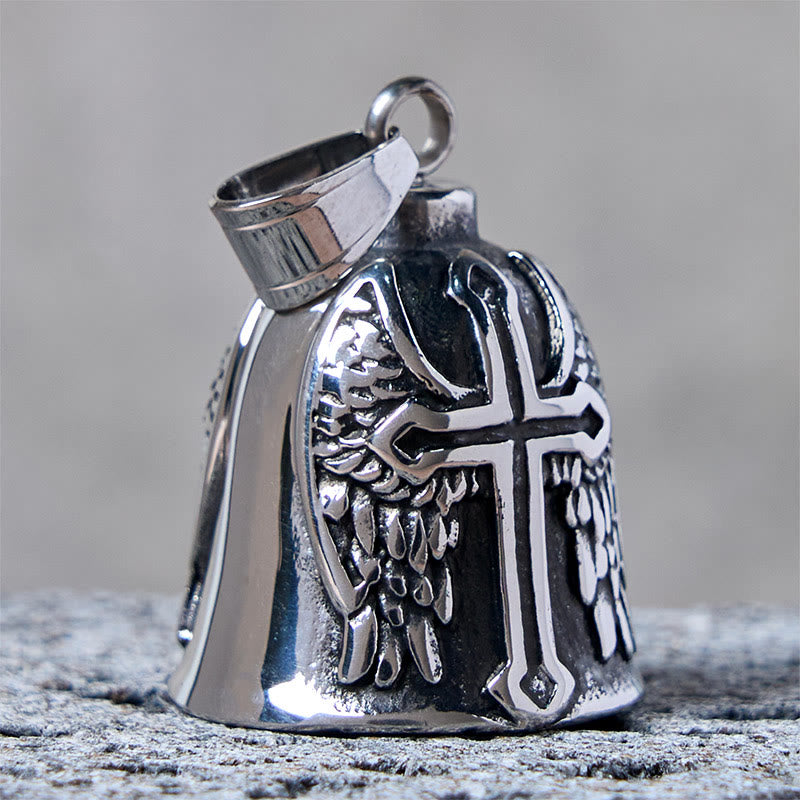 Portachiavi con campana vichinga in argento con croce e ali - image 3