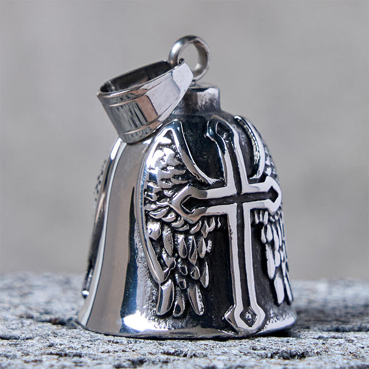 Portachiavi con campana vichinga in argento con croce e ali - image 3