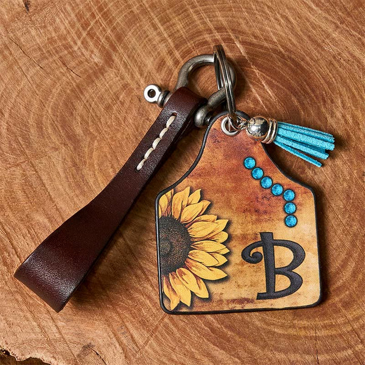 Portachiavi con fibbia a ferro di cavallo con ciondolo e stampa di lettere di girasoli occidentali - image 8