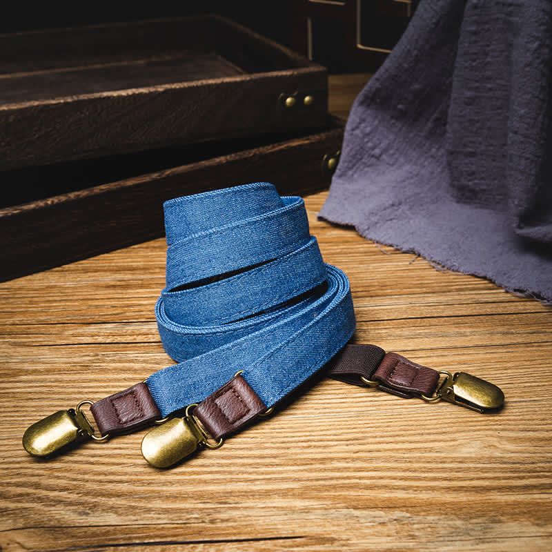 Bretelle elastiche retrò in denim blu tinta unita con retro a Y - image 2