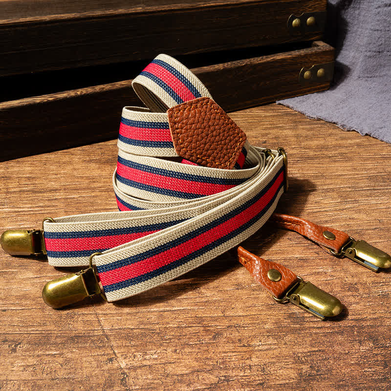 Bretelle elastiche a Y a righe rosse e beige - image 2