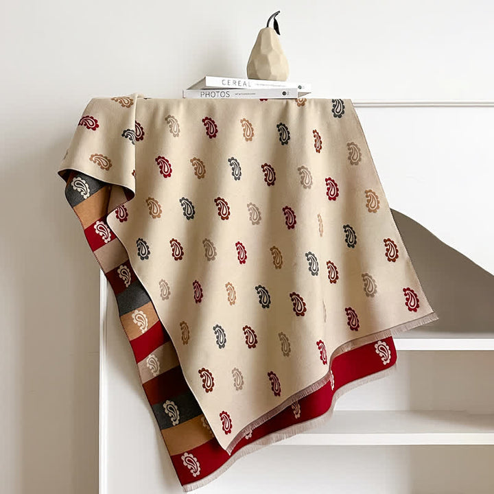 Sciarpa invernale calda con motivo paisley colorato e righe audaci - image 4