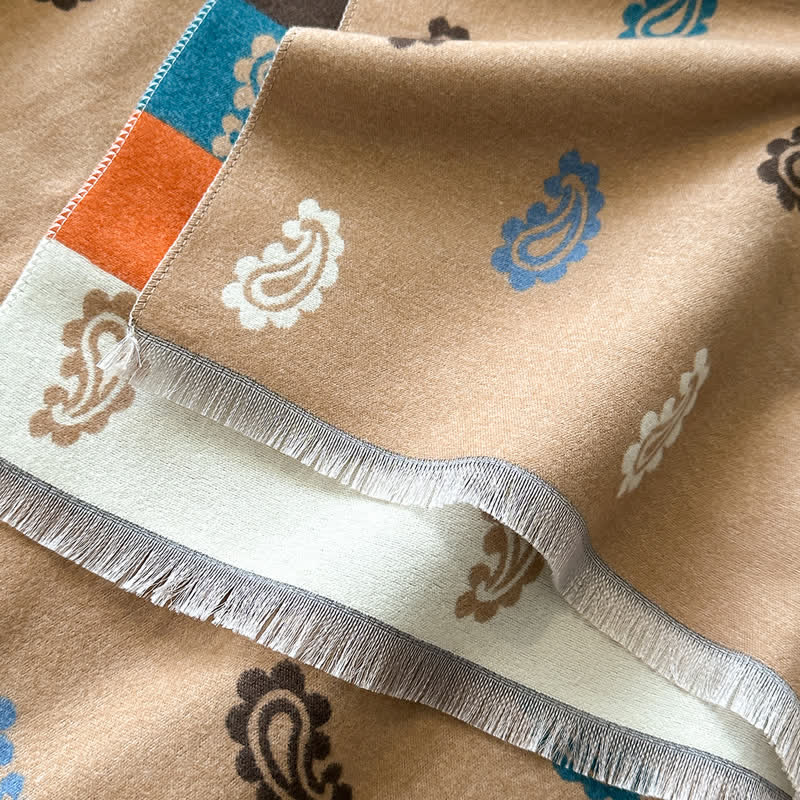 Sciarpa invernale calda con motivo paisley colorato e righe audaci - image 2