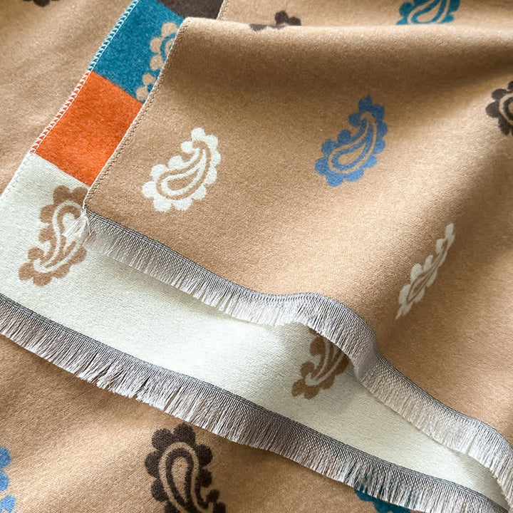 Sciarpa invernale calda con motivo paisley colorato e righe audaci - image 2