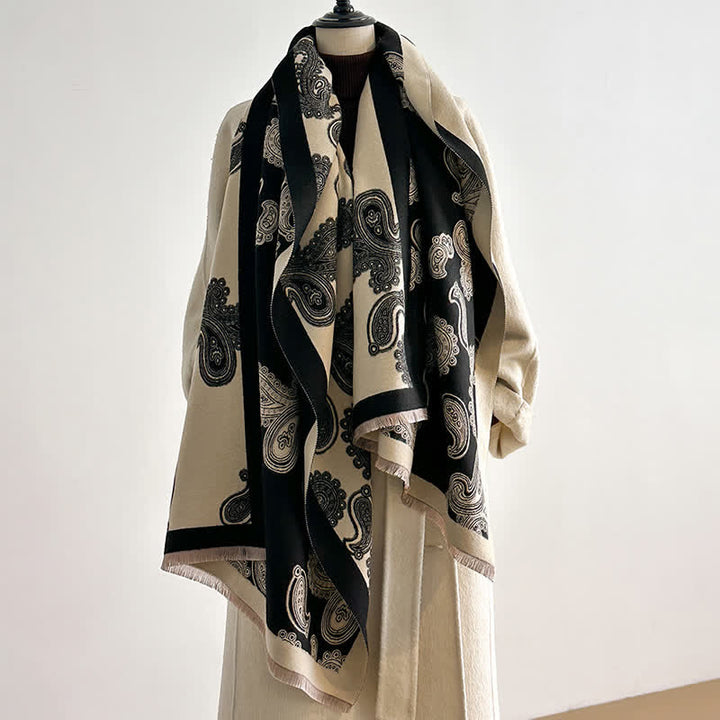 Sciarpa calda double face con motivo Paisley intricato - Nero - image 3