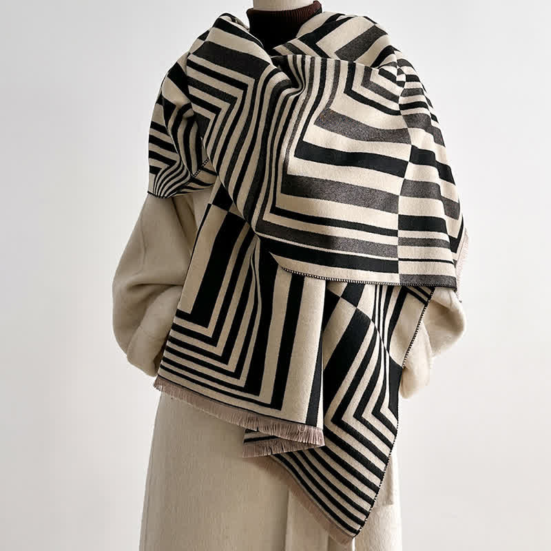 Sciarpa con motivo a righe in stile optical-art geometrico abbagliante - Nero - image 0