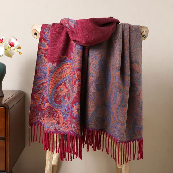 Sciarpa con nappe in jacquard Paisley Boho-Chic Aesthetics - Borgogna - image 5