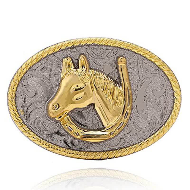 Cintura in pelle con fibbia a ferro di cavallo dorato fai da te da uomo
