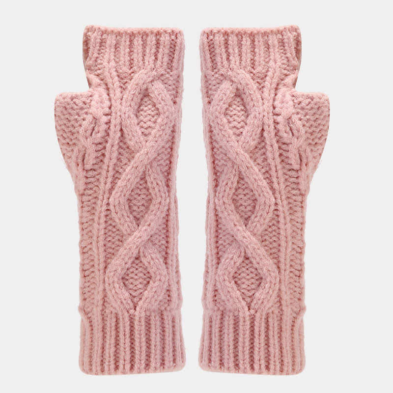 Set di 3 guanti senza dita con sciarpa e cappello lavorati a maglia da donna
