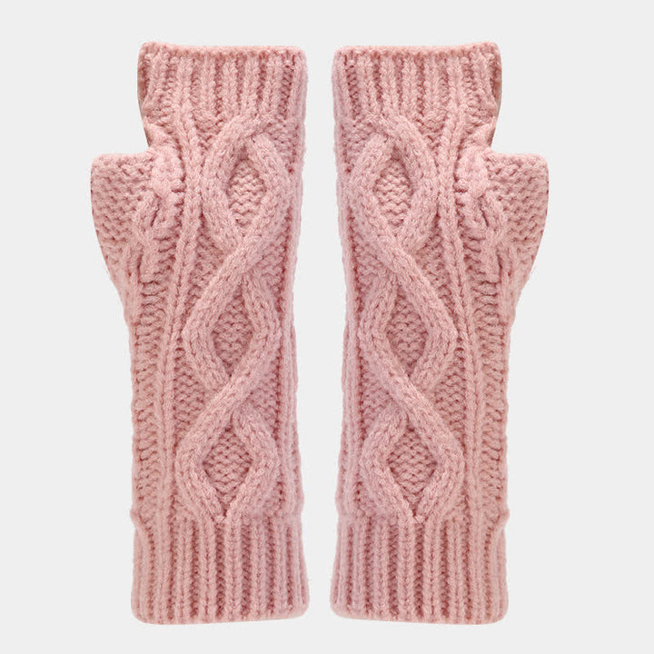 Set di 3 guanti senza dita con sciarpa e cappello lavorati a maglia da donna