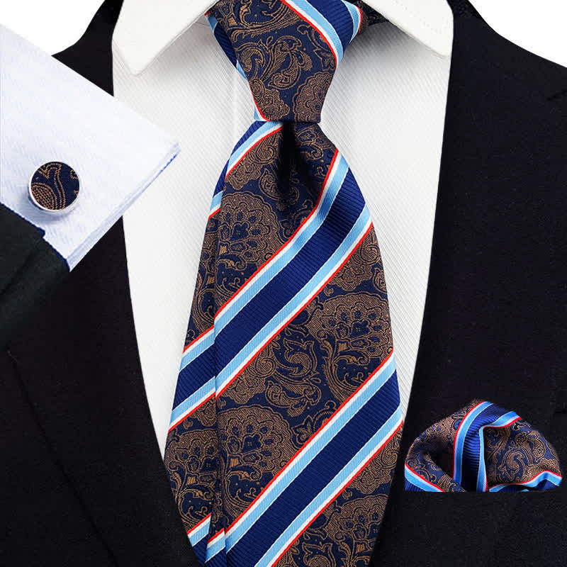 Set di 3 cravatte da uomo a righe blu navy e motivo paisley peruviano