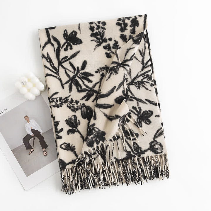 Sciarpa botanica con fiori dolci color crema da donna