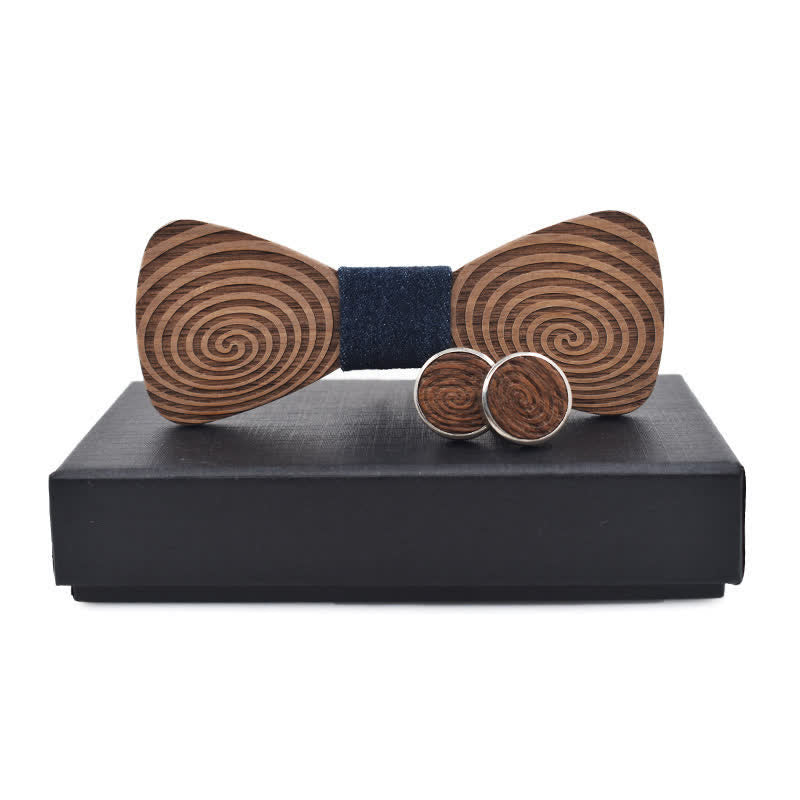 Set di 2 papillon in legno con stampa a vortice ipnotico da uomo