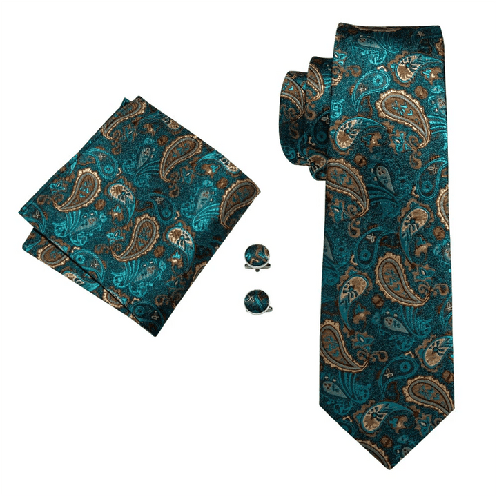 Set di cravatte Paisley da uomo Lake Blue 3 pezzi