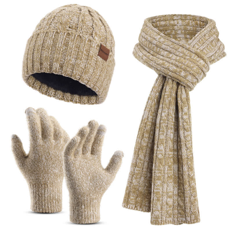 Set 3 pezzi unisex elegante cappello sciarpa lunga guanti touch screen