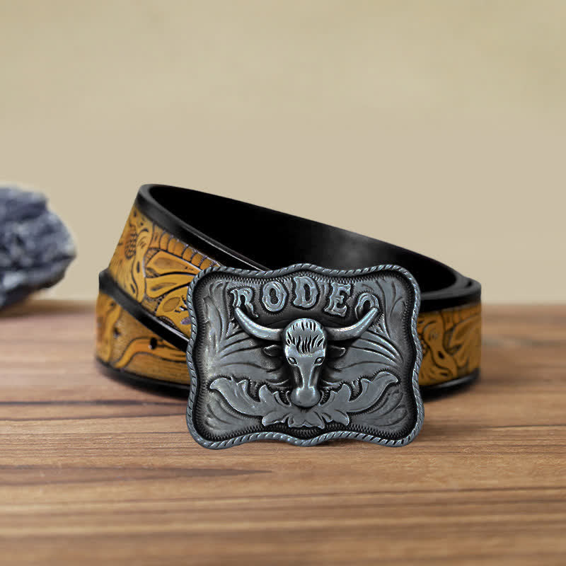 Cintura in pelle fai da te da uomo con fibbia da rodeo Longhorn Bull in argento