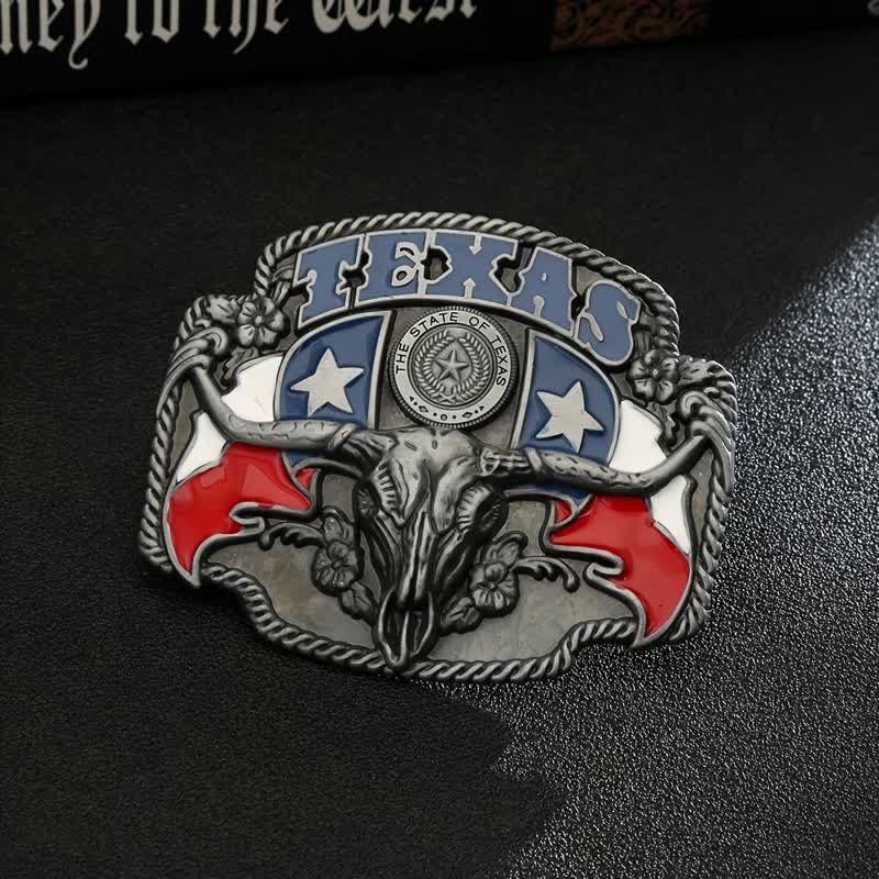 Cintura in pelle fai da te con fibbia a forma di toro Longhorn con bandiera del Texas da uomo