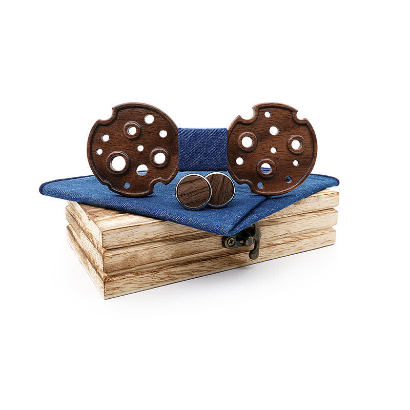 Set di 3 papillon in legno a cerchio cavo da uomo