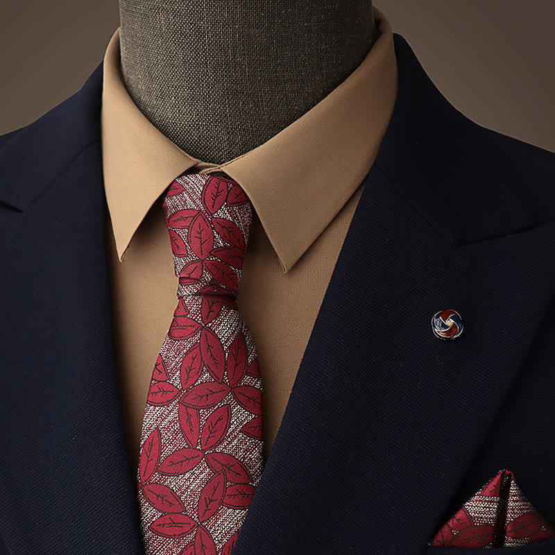 Cravatta da uomo con foglie bianche e bordeaux