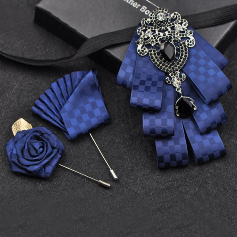 Set di 3 papillon con strass neri a quadri