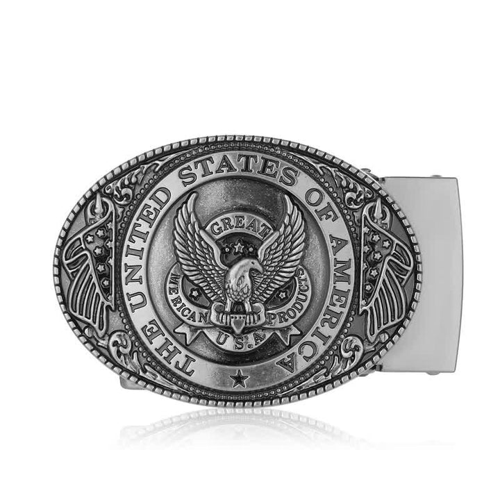 Cintura in pelle con fibbia automatica fai da te con bandiera USA Eagle da uomo