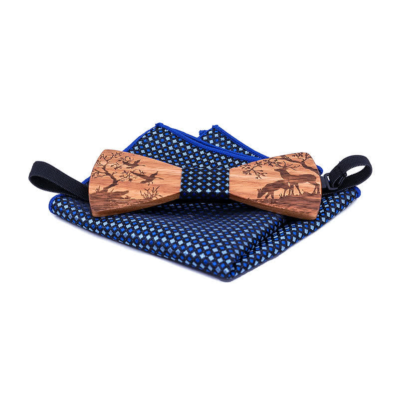 Set di 3 papillon in legno con motivo a alce natalizio da uomo