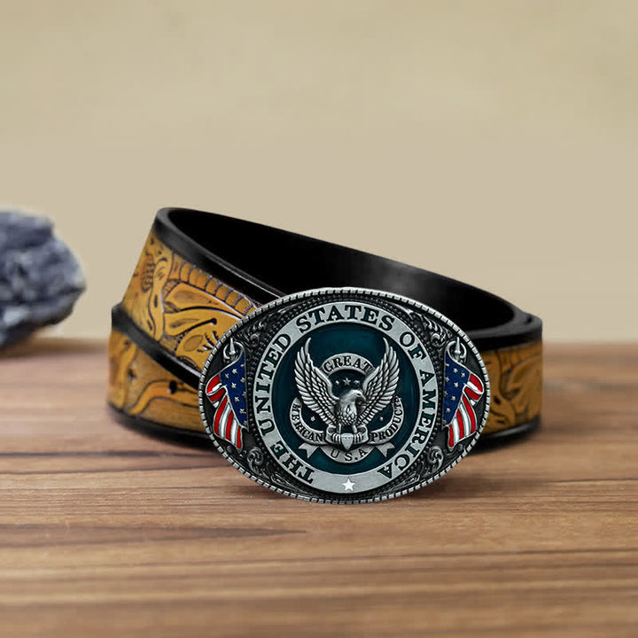 Cintura in pelle con fibbia a forma di bandiera patriottica con aquila fai da te da uomo