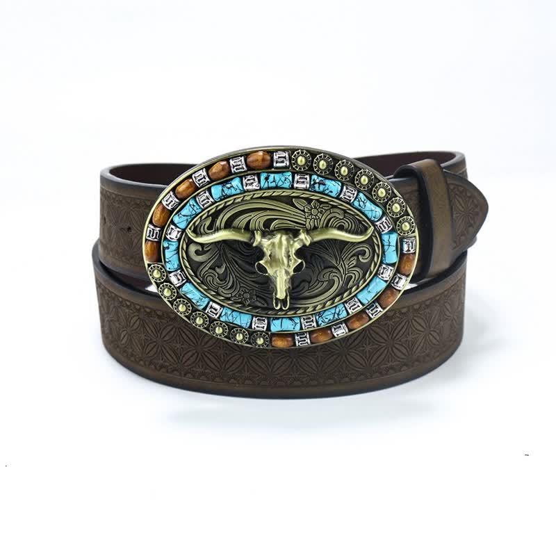 Cintura da uomo in pelle di toro turchese da cowboy western