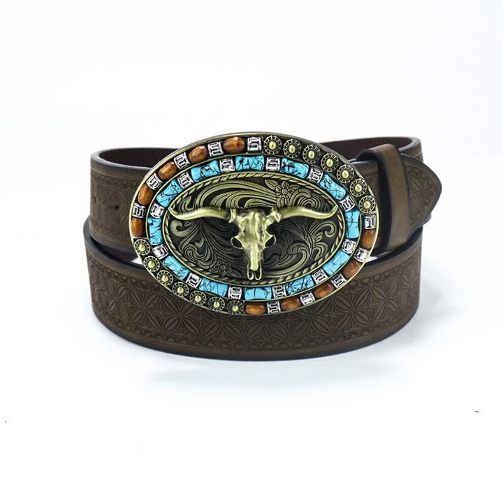 Cintura da uomo in pelle di toro turchese da cowboy western